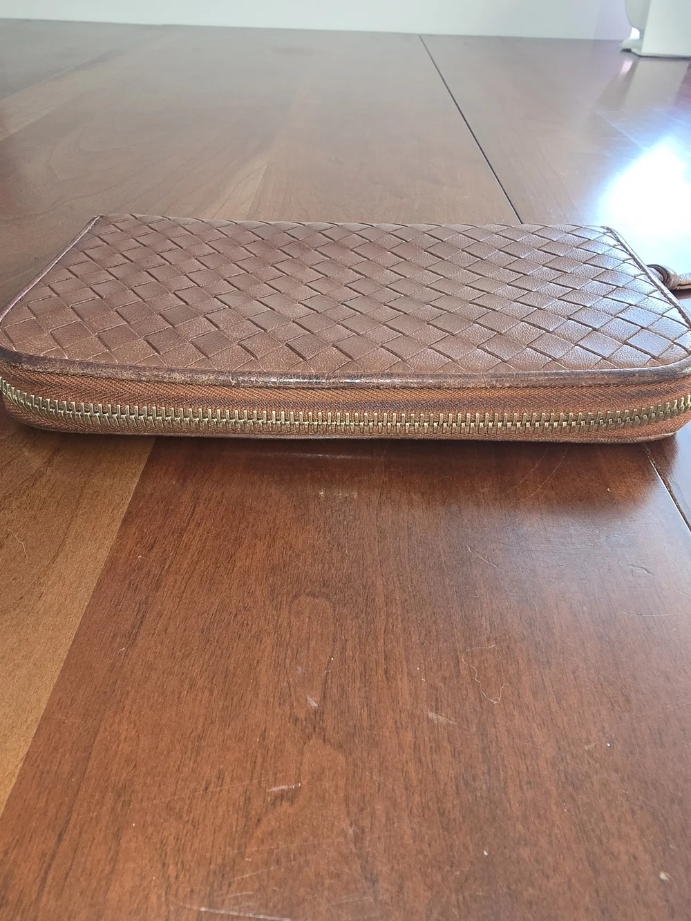 Genuine Bottega Veneta Woven Zip-Around NAPPA Leather Intrecciato Wallet, EUC